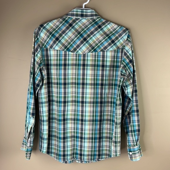 Men's Texwood Western Teal Plaid  Long-sleeve Collared Button-Up - Picture 2 of 8